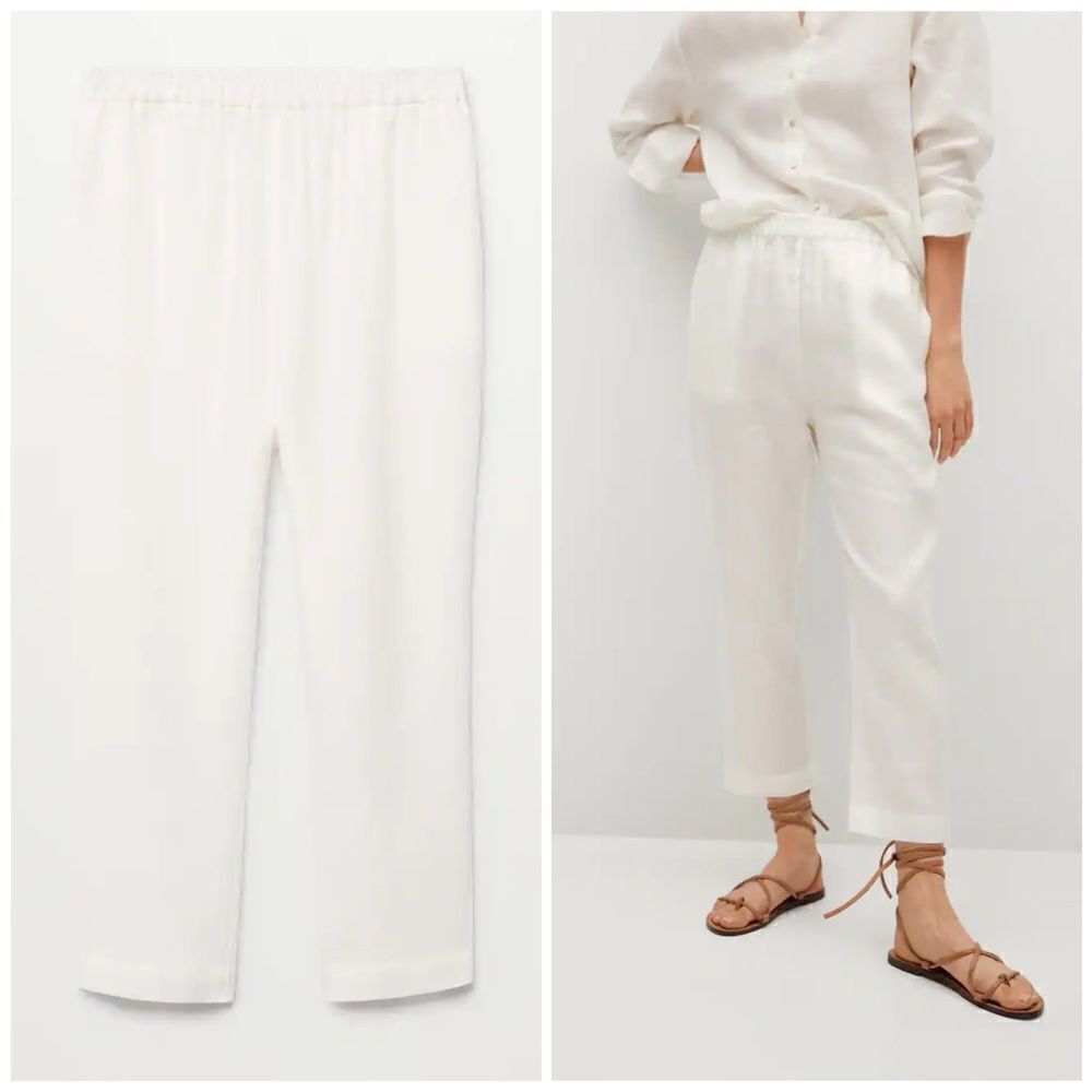 Mango 100% Linen Pants New